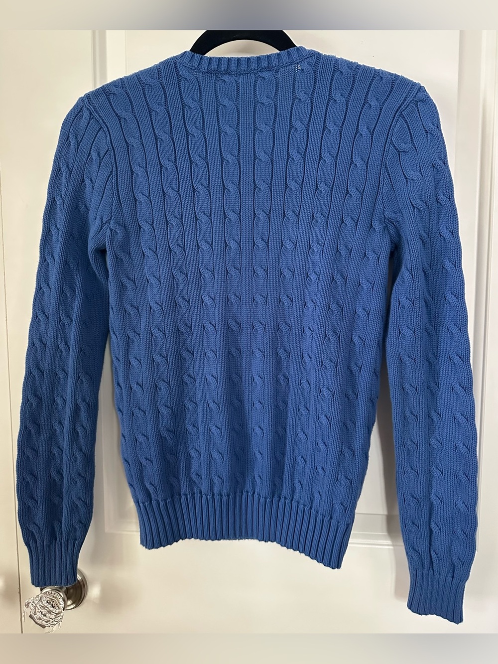 Ralph Lauren Sport Blue Cable Knit V-Neck Sweater Medium Cotton - Picture 2 of 5
